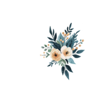 delicate floral arrangement featuring soft peach roses, green leaves, and small yellow buds, creating elegant and serene design. Perfect for invitations or decor png