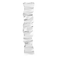 long, crumpled strip of white paper with textured surface, resembling torn piece of paper. paper appears to be vertically oriented, showcasing its rough edges and creases png
