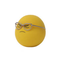 yellow emoji with glasses displays serious expression, conveying sense of focus or concentration. round face and closed eyes add to its thoughtful demeanor png