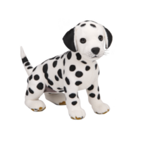 cute Dalmatian puppy figurine with black spots and playful expression sits on transparency background, showcasing its charming and realistic design png