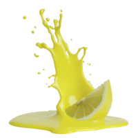 vibrant splash of yellow liquid erupts around fresh lemon slice, creating dynamic and refreshing scene. bright colors and motion convey energy and zest png
