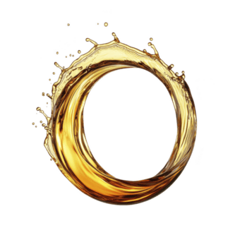dynamisk stänk av gyllene flytande former cirkulär form mot transparent bakgrund, skapande känsla av rörelse och energi. vätska visas vibrerande och glansig, fångande ljus vackert png