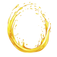 dynamic splash of golden liquid forms circular shape, creating sense of motion and energy. vibrant yellow hue and fluid motion evoke feeling of vitality and freshness png