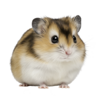 cute, fluffy hamster with brown and white fur sits adorably, showcasing its small size and round shape. Its tiny paws and bright eyes add to its charming appearance png