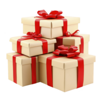 stack of beige gift boxes with vibrant red ribbons creates festive and elegant display, perfect for celebrations and special occasions png