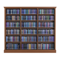 large wooden bookshelf filled with variety of colorful books, neatly organized and creating vibrant display. bookshelf exudes sense of knowledge and curiosity, inviting exploration png
