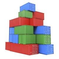 stack of colorful shipping containers, including red, blue, and green, arranged in pyramid shape, isolated on transparency background png