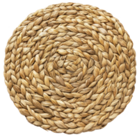 round woven placemat made of natural straw material, showcasing intricate braided patterns, perfect for adding rustic touch to dining settings png