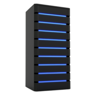 sleek black server tower with glowing blue lights, representing modern technology and data storage solutions. design is minimalist and futuristic, ideal for tech related themes png