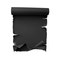 torn, black, rolled up paper with textured surface and jagged edges, creating mysterious and dramatic effect. paper appears aged and worn, adding to its intriguing appearance png
