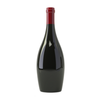 sleek, dark glass wine bottle with red cap stands against plain background, reflecting light subtly. elegant design suggests sophistication and quality png