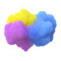 vibrant cloud of colorful smoke blends yellow, pink, and blue hues, creating dynamic and artistic visual effect. soft, fluffy texture adds sense of movement and creativity png
