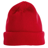 vibrant red knitted beanie with folded brim, perfect for keeping warm in cold weather. simple design adds pop of color to any winter outfit png