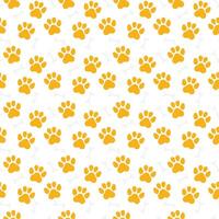 Seamless paw pattern with dog or cat footprint. Yellow animal pet pawprint background vector