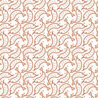 Seamless orange shrimp pattern. Seafood print. Fresh marine shrimps. Flat ocean prawn food. vector