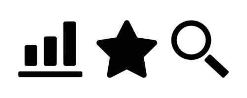 Bar graph star magnifying glass icons data analysis and search vector