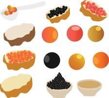 Various types of food and ingredients in bowls vector