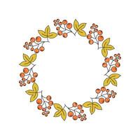Leaves, berries. Autumn set. Round frame, banner with space for text. Leaf fall, doodles, drawings, sketch. Natural botanical background. vector