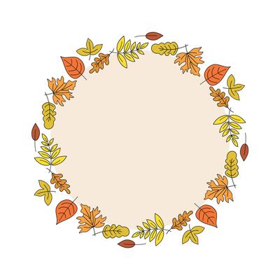 Leaves. Autumn set. Round frame, banner with space for text. Leaf fall, doodles, drawings, sketch. Natural botanical background.