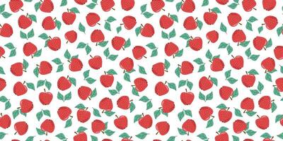 Strawberries and green leaves pattern vector