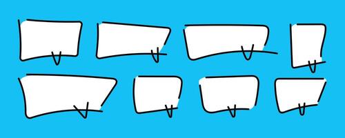 Various cartoon-style speech bubbles with drawn hands on a bright blue background, designed for creative communication and storytelling in illustrations. vector