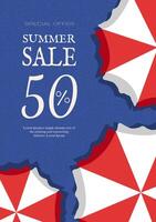 Vintage Summer Sale Template with Beach Umbrella on Texture Background in Flat Style. Modern Concept Travel Holiday Abstract Background. Summer Illustration. vector