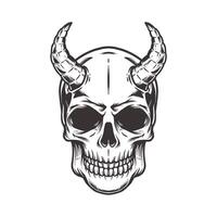Handdrawn Skull Head with Devil Horn vector