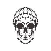 Handdrawn Skull Head with Beanie Hat vector
