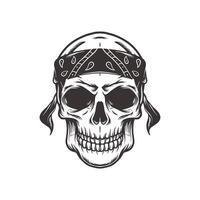 Handdrawn Skull Head with Tied Bandana vector