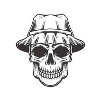 Handdrawn Skull Head with Bucket Hat vector