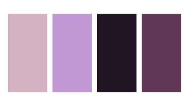 Mauve, Lavender, Black, Orchid color palette. Set of bright color palette combination in rgb hex. Color palette for ui ux design. Abstract illustration for your graphic design, banner, poster vector