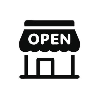 Storefront with an open sign icon, Open vector