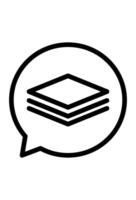 Conversation icon depicting multiple documents or data layers. Layers within a chat bubble symbol vector