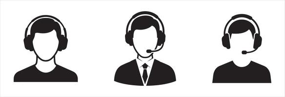 Customer Support Icon Set, Operator with Headphones vector