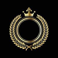 golden crown with laurel wreath on black background vector