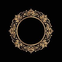 golden round frame on black background. ornament vector