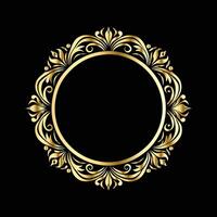 golden frame with floral pattern on black background. golden ornament vector