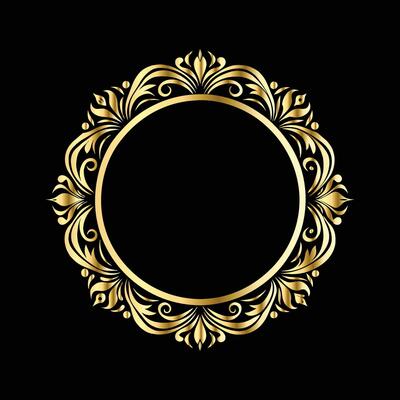 golden frame with floral pattern on black background. golden ornament