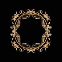 golden frame with floral design on black background. set of gold vintage frames. vector