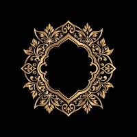 golden frame with floral pattern on black background. set of gold vintage frames. vector