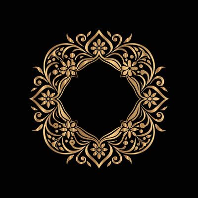 golden floral frame on black background. set of decorative elements for design.