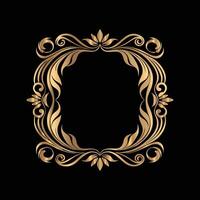 golden frame with floral design on black background. vector