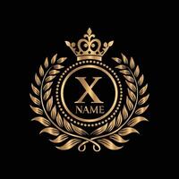 luxury royal crown logo with laurel wreath and name vector
