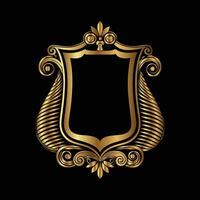 golden shield with scroll pattern on black background vector