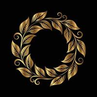 golden laurel wreath on black background. set of decorative elements for design. vector