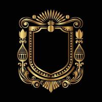 golden emblem on black background. set of decorative vector