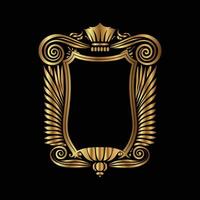 golden frame with a crown and scroll on a black background vector