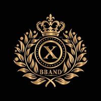 luxury brand logo with crown and laurel wreath. set of decorative elements for design. vector