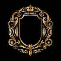 golden royal emblem with crown on black background. set of decorative elements for design. vector