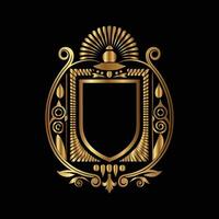 golden emblem on black background. set of decorative elements for design vector